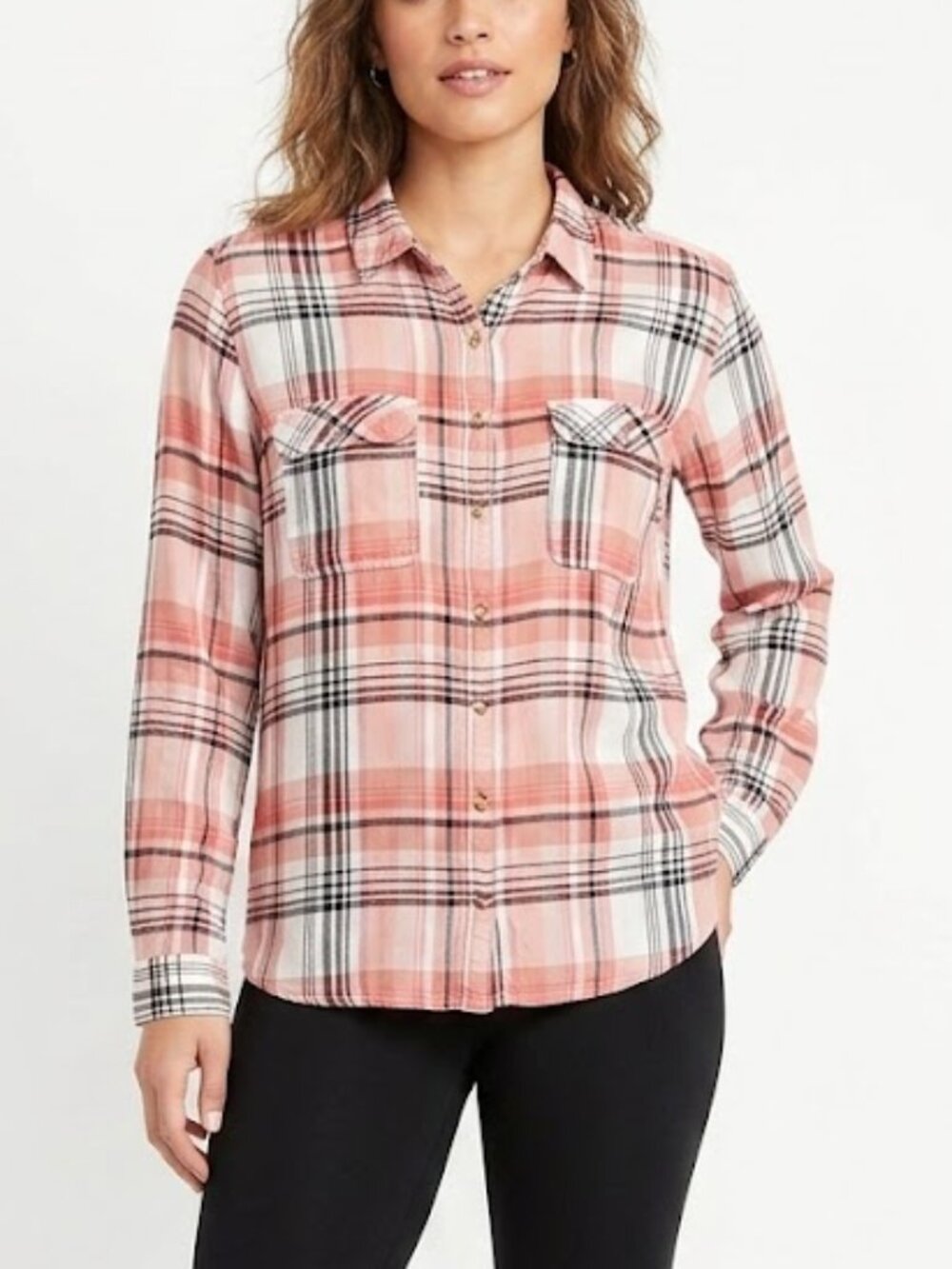 Maurices Pink Plaid Button Up Shirt Roll Tab Sleeve Size XXL